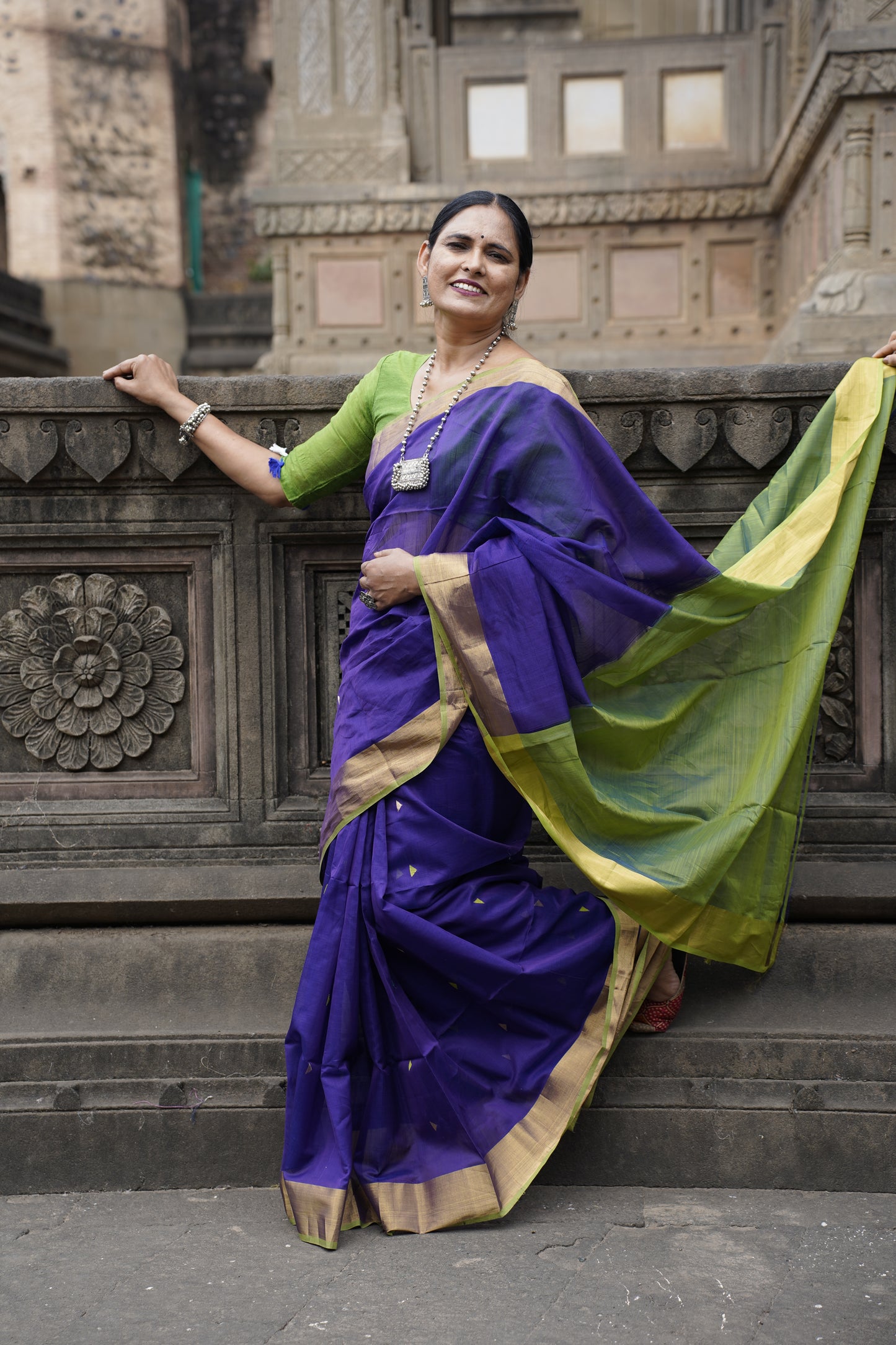 Dahlia Ocean Blue Cotton Silk Handloom Saree