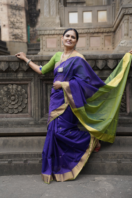 Dahlia Ocean Blue Cotton Silk Handloom Saree