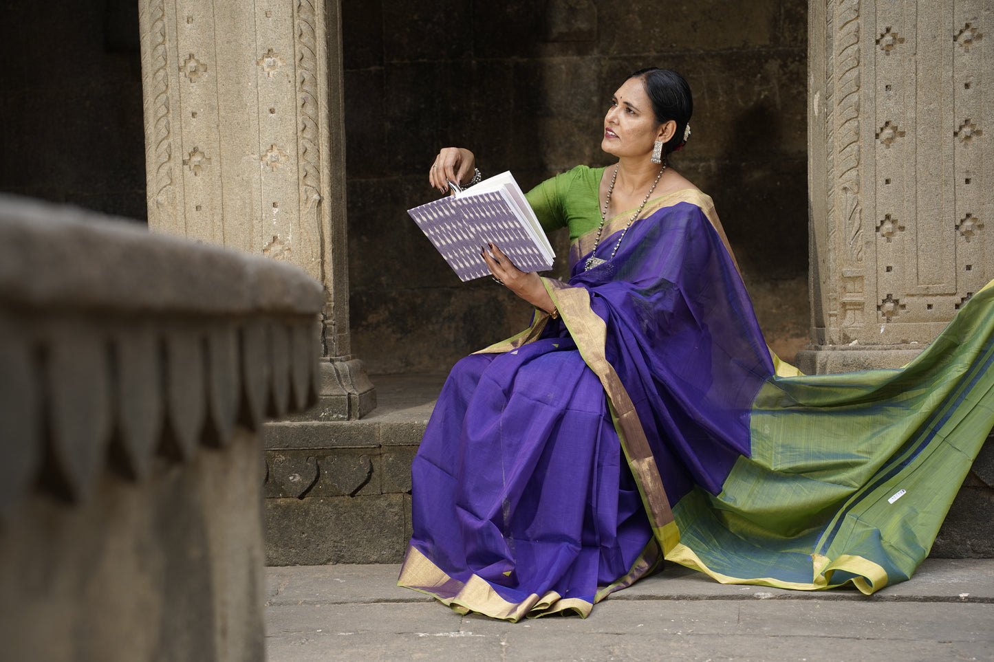Dahlia Ocean Blue Cotton Silk Handloom Saree